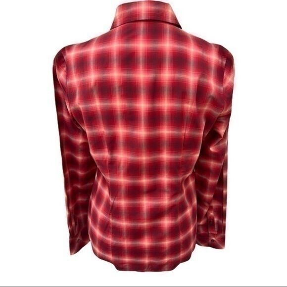 Talbots Red Plaid Ruffle Chest Blouse Cotton size 2 - Picture 2 of 7